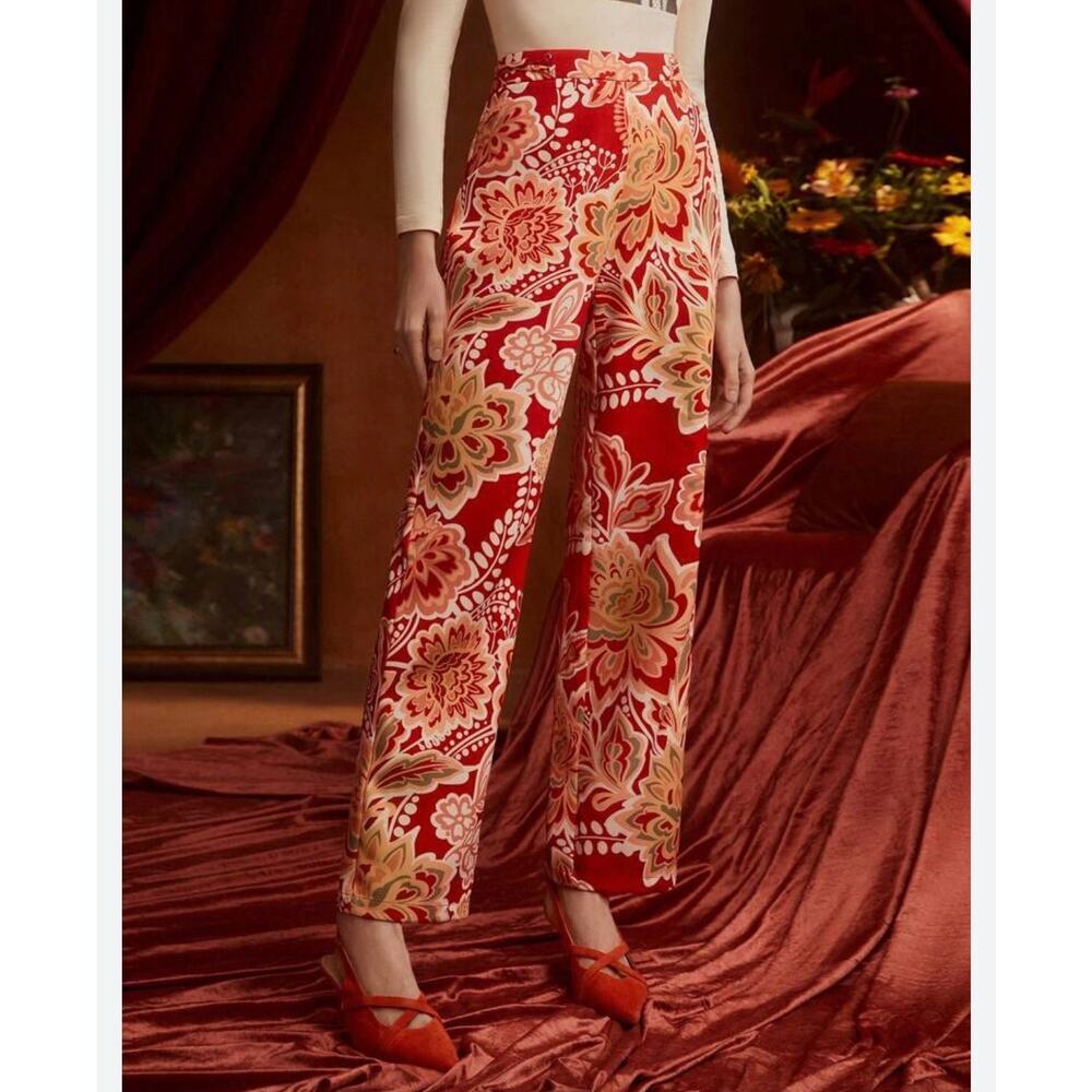 Shein x Frida Kahlo Size Small Palazzo Pants Orange Floral Vacation Maximalist